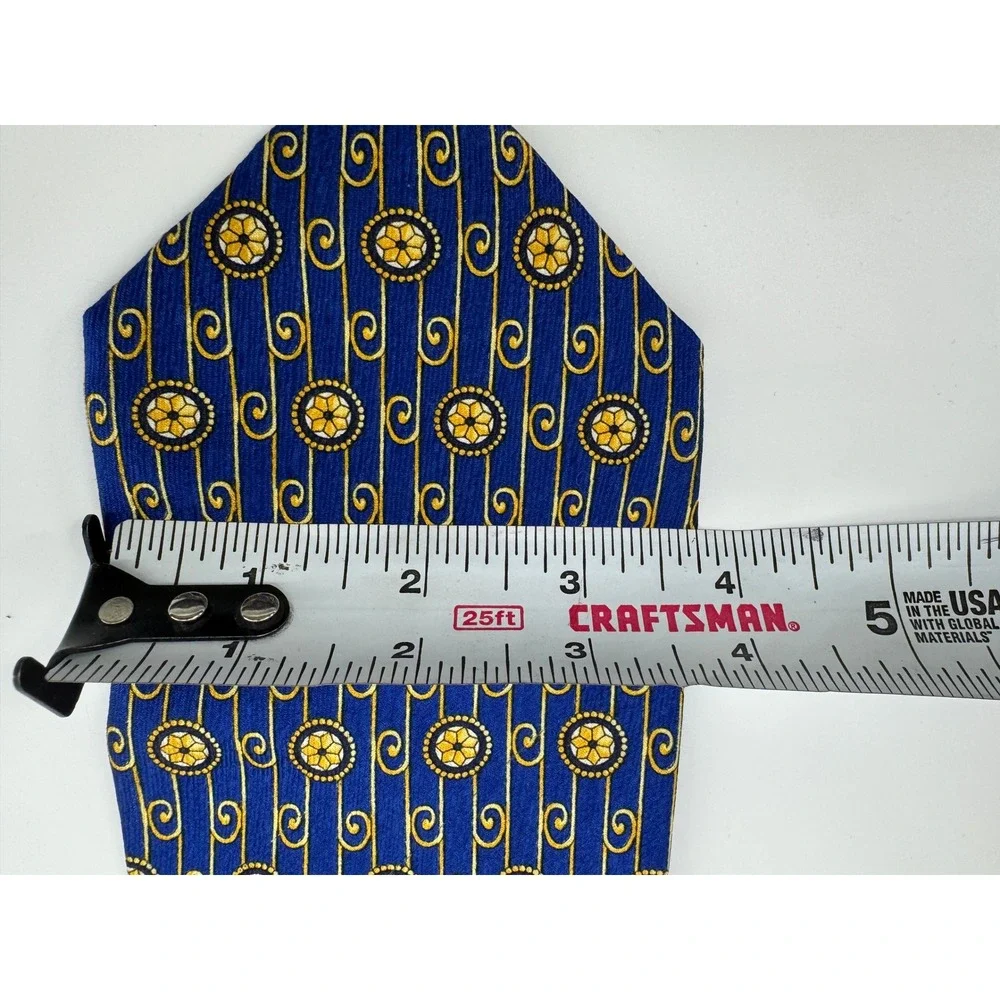 Gianni Versace Silk Tie Mens OS Blue Gold Medallion Geometric‎ Italian Designer